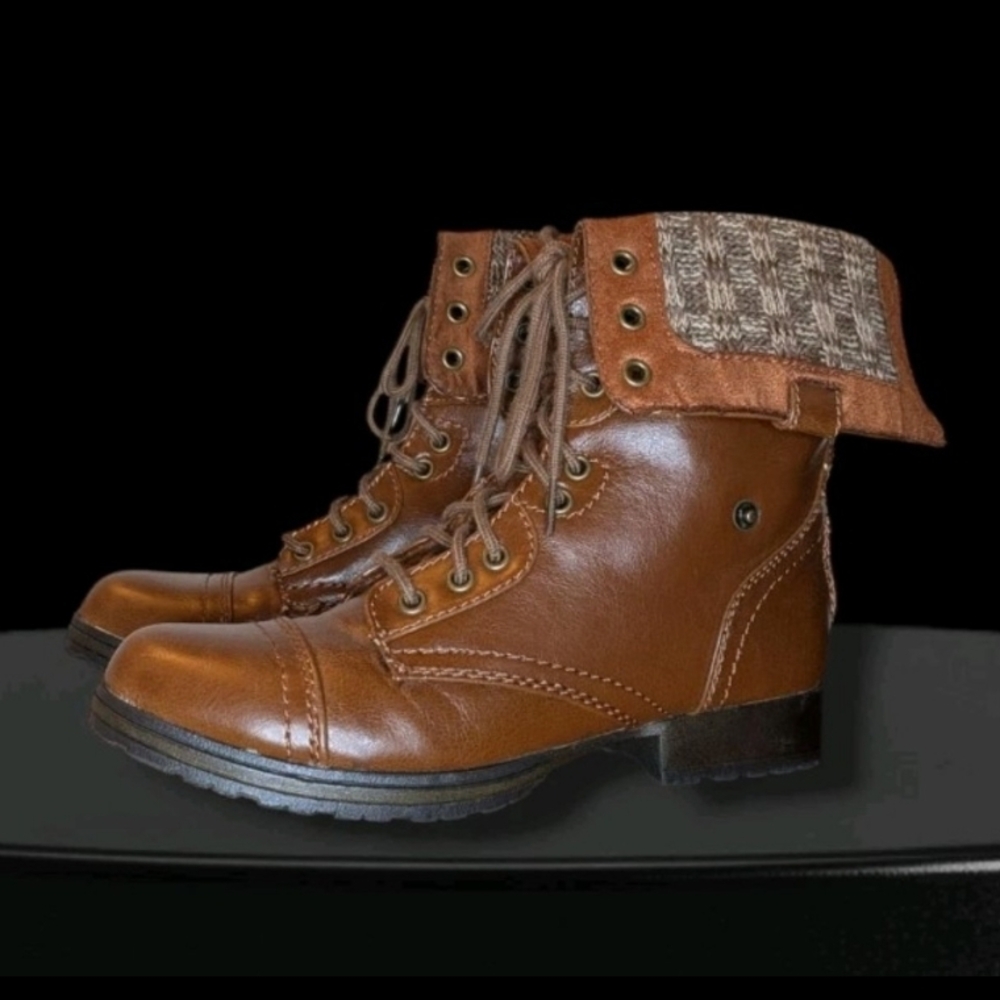 Brown Ankle Boots with Fold-Over Cuff